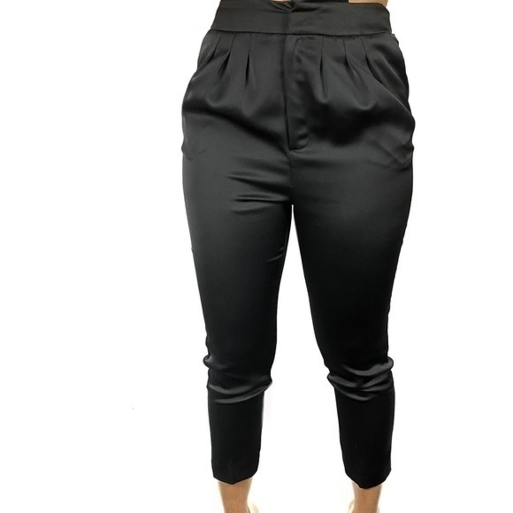 G2000 Woman Black Satin Pleated Skinny Crop Pant